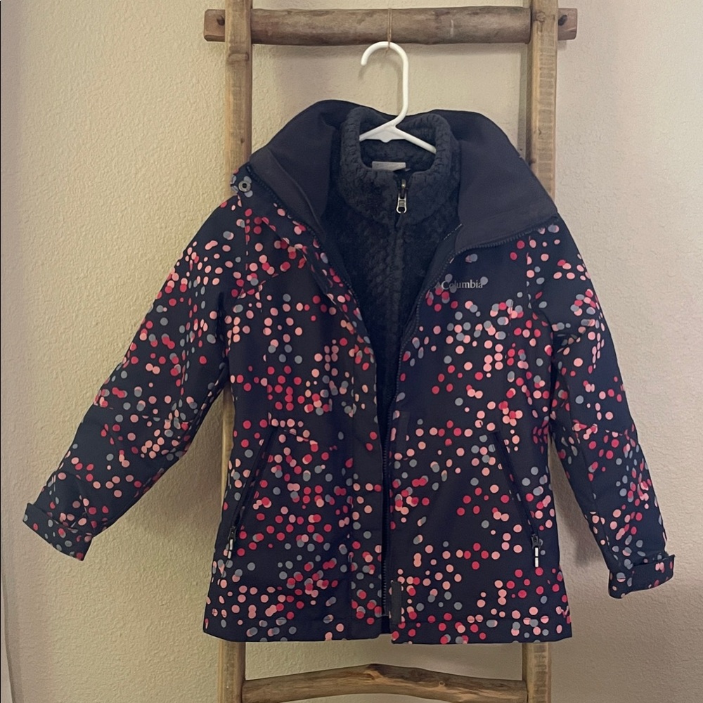 Columbia Kids' Jacket with interchangeable fleece- Pink/blue dots